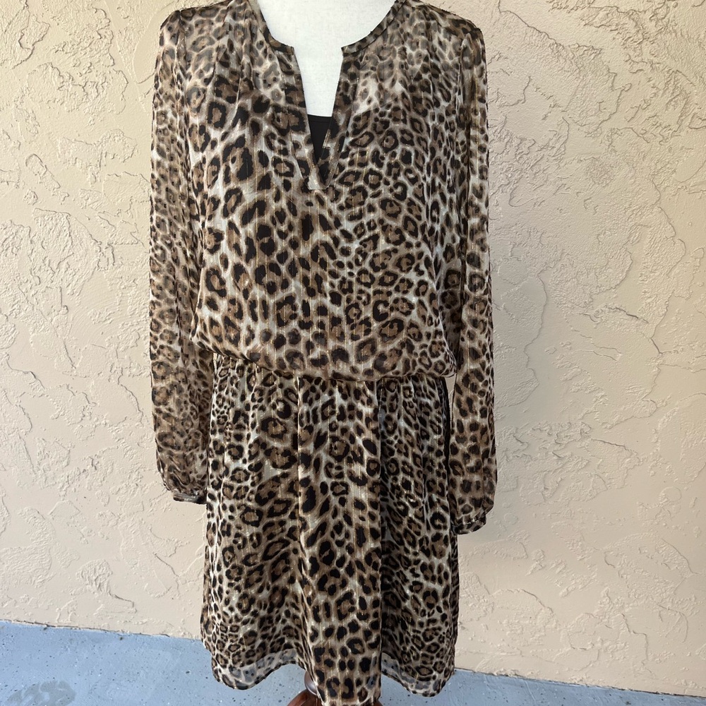 White House Black Market Leopard Print Midi Dress - Brown & Black